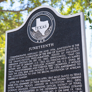Installed in 2014 by the Texas Historical Commission, the Juneteenth Marker is on stop one of the city’s "Freedom Walk," highlighting five historic sites connected to Juneteenth. (Source: Visit Galveston)